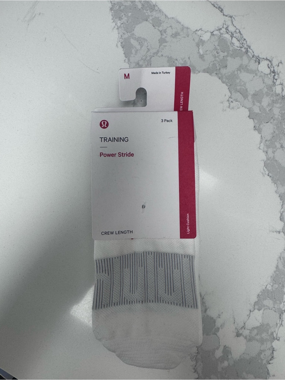 lululemon athletica Men’s Power Stride Crew Socks — White with Gray Pattern